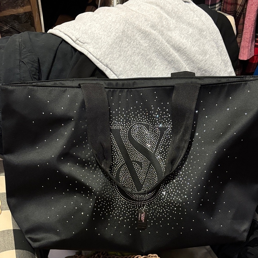 Victoria’s Secret Black Tote Bag with Rhinestone Detailing